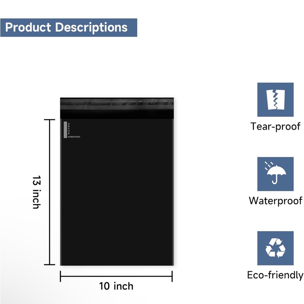 Set of 50 10x13in Black Eco-Friendly Polymailer